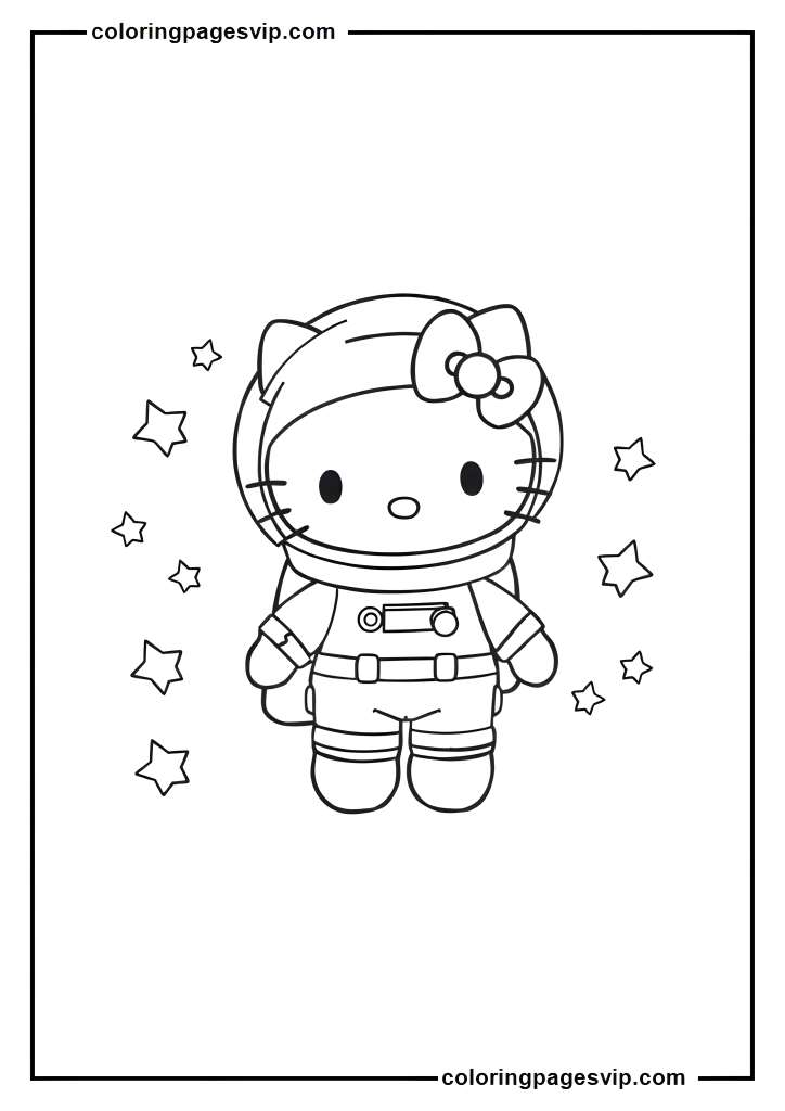 Astronaut Hello Kitty, Hello Kitty in space suit coloring pages.