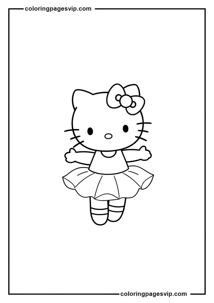 Ballerina Hello Kitty, Hello Kitty in simple tutu coloring pages.