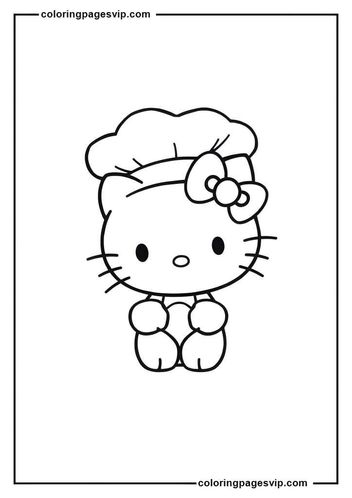 Chef Hello Kitty, Hello Kitty wearing a chef hat coloring pages.