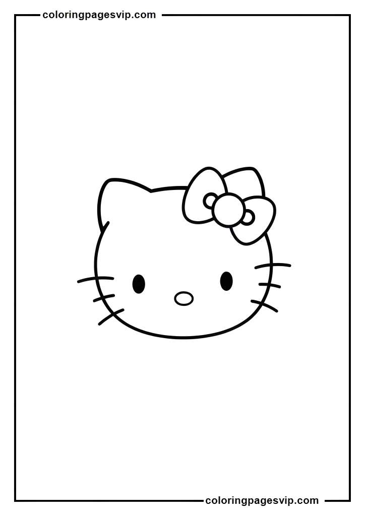 Classic Hello Kitty Portrait., Hello Kitty simple head portrait with signature bow coloring pages.