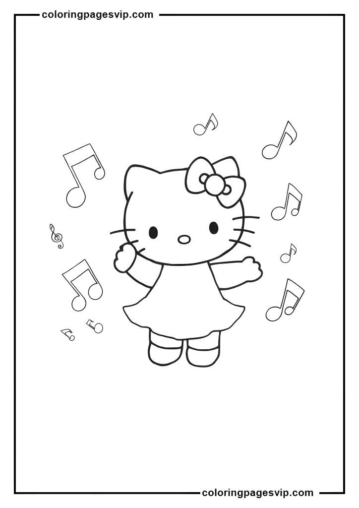 Dancing Hello Kitty, Hello Kitty simple dancing pose coloring pages.