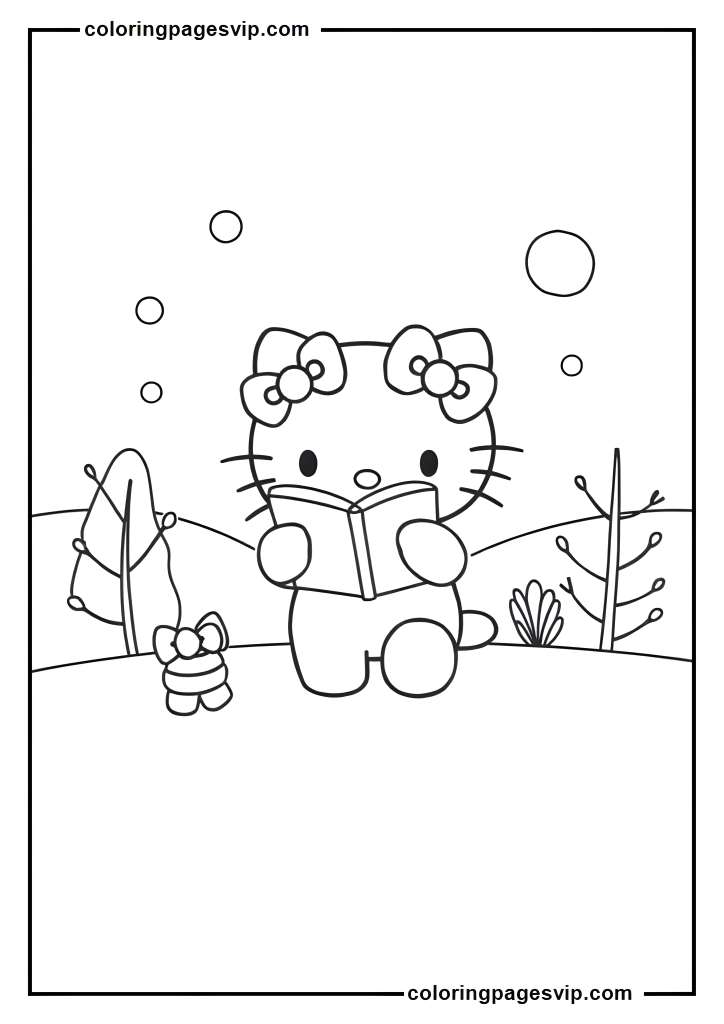 Hello Kitty Caroling, Hello Kitty Holding carol book coloring pages.