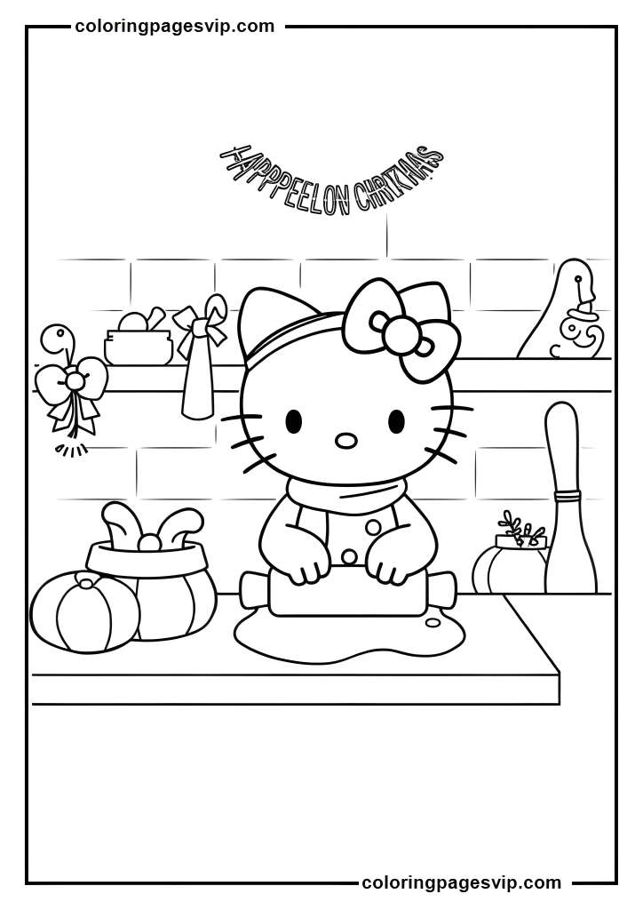 Hello Kitty Christmas Cookie Baker, Hello Kitty Rolling dough coloring pages.