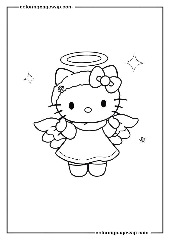 Hello Kitty Christmas Play, Hello Kitty In angel costume coloring pages.