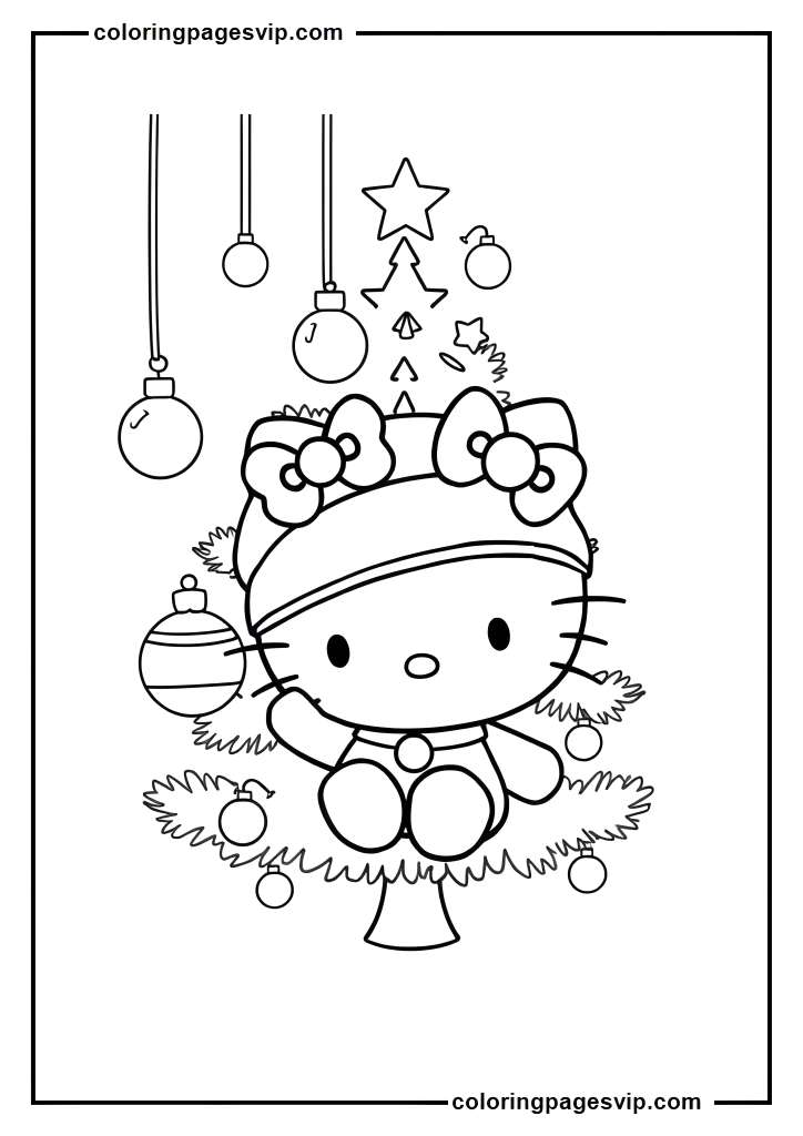 Hello Kitty Christmas Tree Decorator, Hello Kitty hanging ornaments coloring Pages.