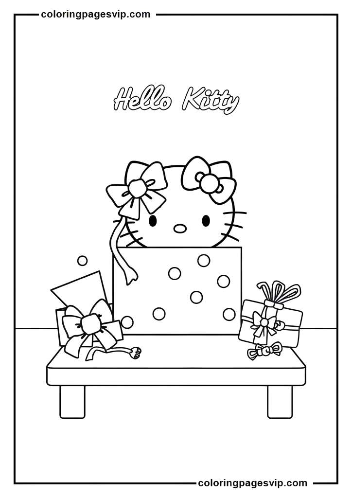 Hello Kitty Gift Wrapper, Hello Kitty with ribbons and paper coloring pages.