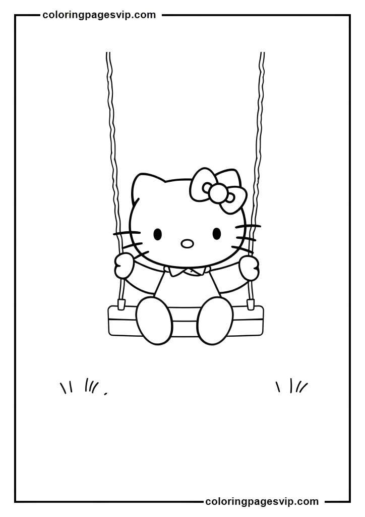 Hello Kitty's Playground, Hello Kitty playing on a swing set coloring pages.