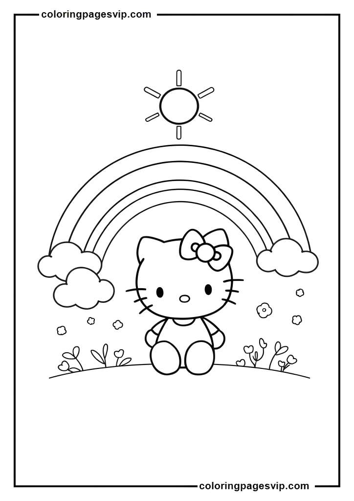 Hello Kitty's Rainbow, Hello Kitty standing under a simple rainbow coloring pages.