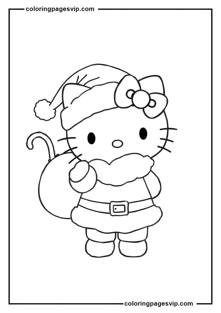 Hello Kitty Santa's Helper, sorting presents coloring pages.