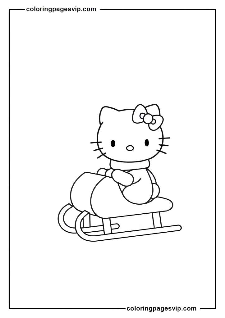 Hello Kitty Sleigh Ride, Hello Kitty in simple sleigh coloring pages.