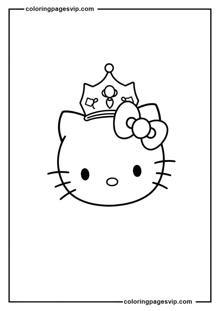 Princess Hello Kitty, Hello Kitty with simple crown coloring pages.